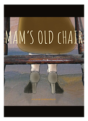 Light yellow title letters over caricature of a woman's shoes seen through the legs of a chair