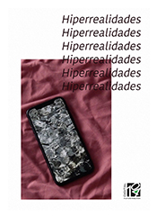 Gray patterned cellphone resting on a dark pink fabric. Repeated italic title letters cascading from the top right side.